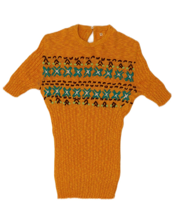 Damska bluzka z dzianiny w stylu vintage IT 48 XL Żółta Fair Isle
