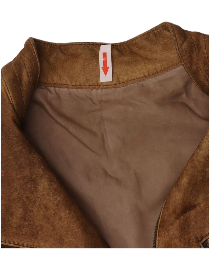 Vintage damska kurtka skórzana typu Crop UK 10, mała, beżowa skóra