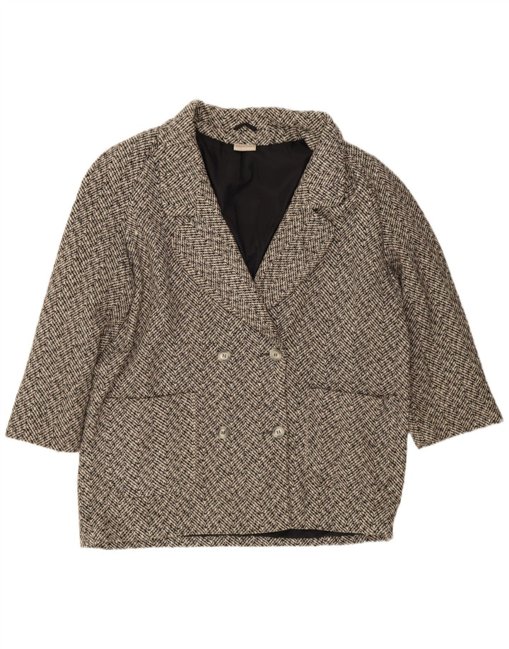 Dwurzędowy płaszcz damski Essentials UK 20 2XL Szara wełna w jodełkę