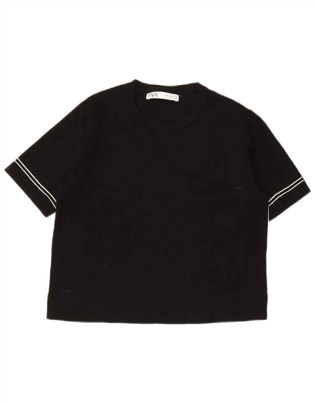 Damski sweter ZARA z krótkim rękawem i okrągłym dekoltem UK 12, średni czarny