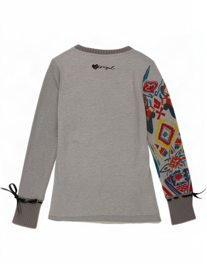 Damski graficzny top Desigual z długim rękawem UK 12, średnioszary, geometryczny, bawełniany