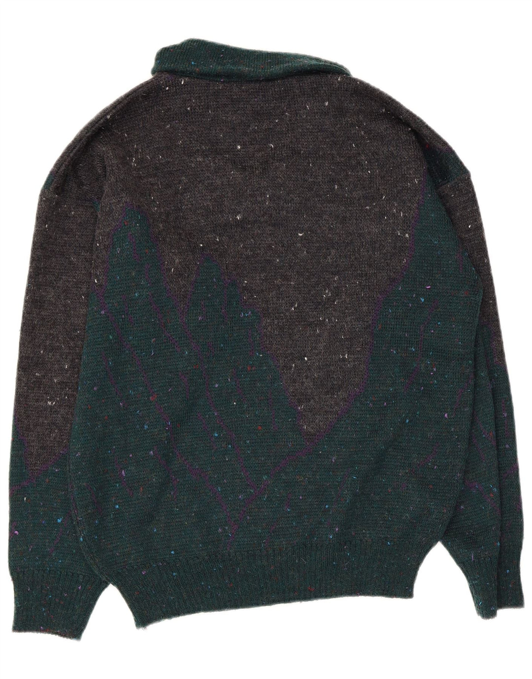 Męski sweter w stylu vintage z graficznym szalowym dekoltem, średni, wielokolorowy, nakrapiany