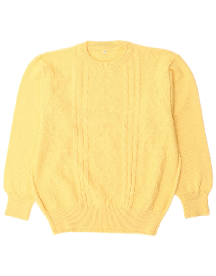 Vintage męski sweter z okrągłym dekoltem IT 50, średnia żółta wełna
