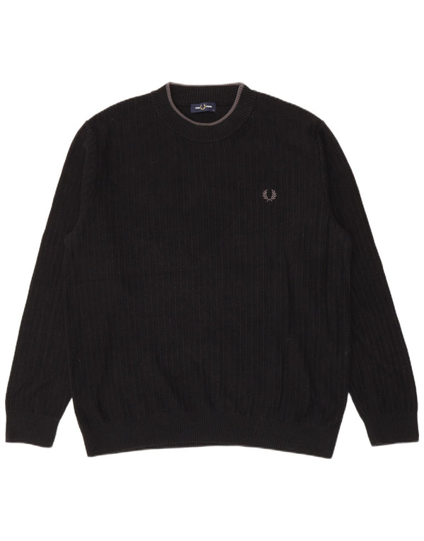 Męski sweter z okrągłym dekoltem Fred Perry XL, czarny, bawełniany