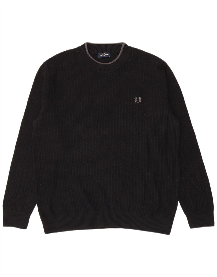 Męski sweter z okrągłym dekoltem Fred Perry XL, czarny, bawełniany