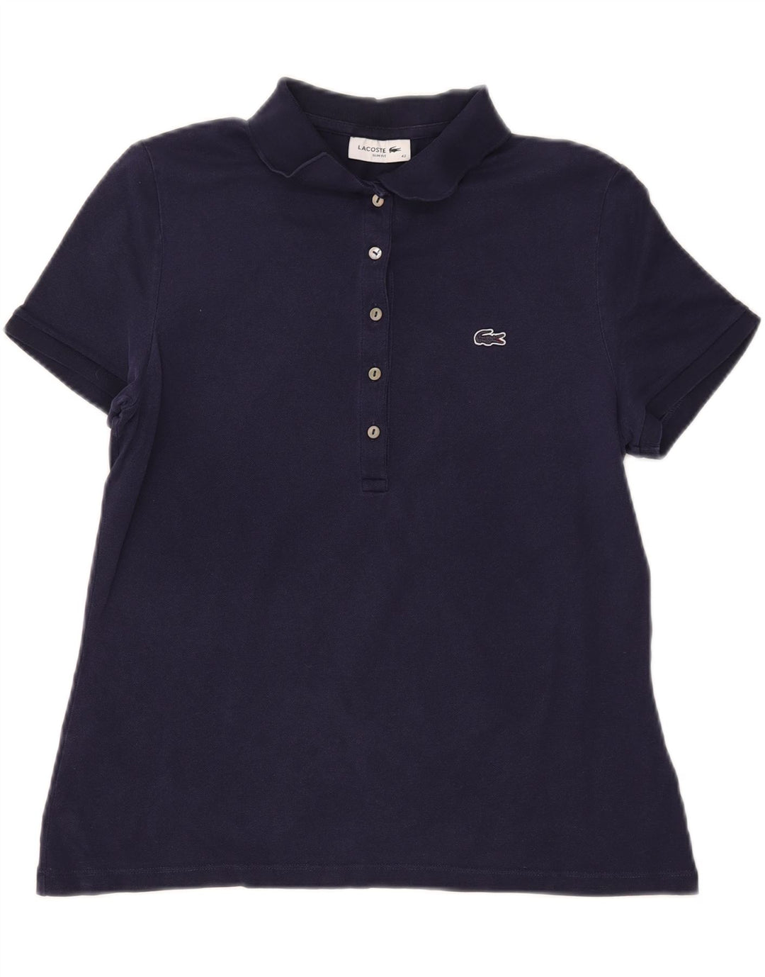 Damska koszulka polo LACOSTE Slim Fit, rozmiar 42, duża, granatowa, bawełniana