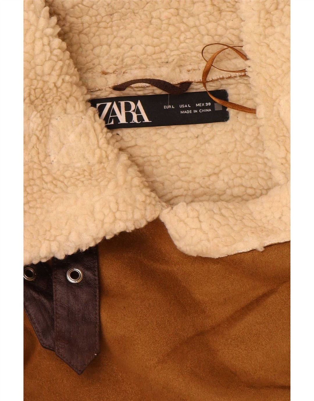 Damska kurtka Zara Sherpa UK 16, duża, brązowa, poliester