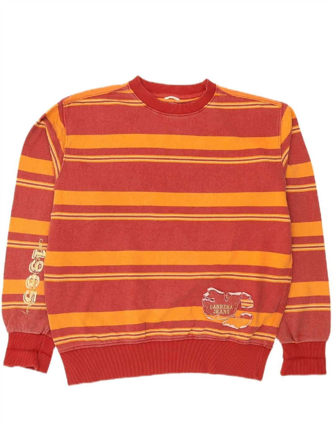 CARRERA Mens Graphic Sweatshirt Jumper Large Red Striped Cotton