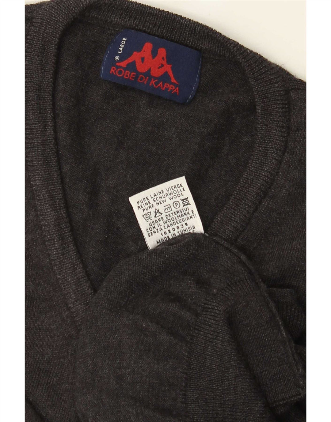 Męski sweter Kappa z dekoltem w szpic, duży, szary, wełniany