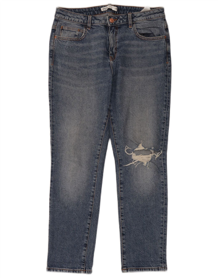 Damskie jeansy Zara w trudnej sytuacji, EU 40 Medium W30 L28, niebieska bawełna