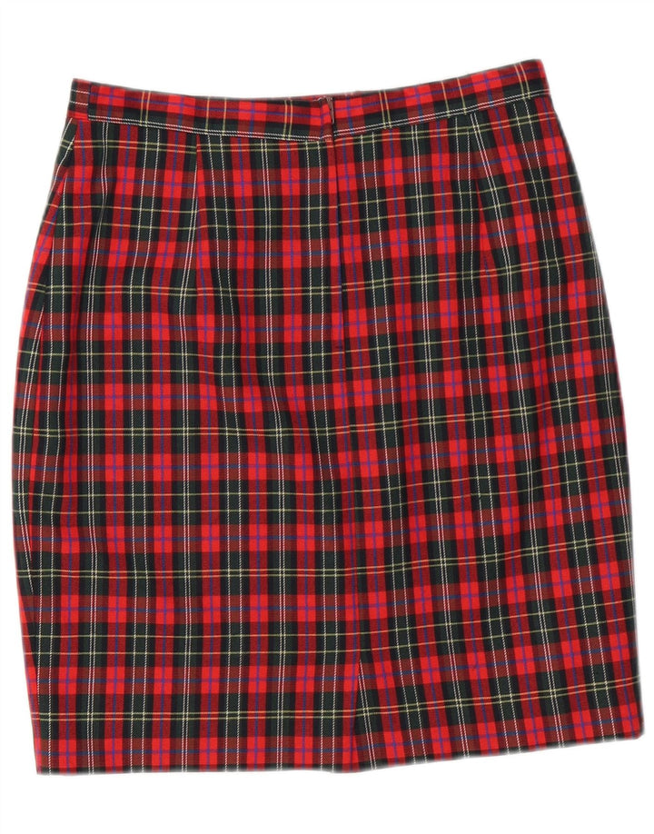 Damska spódnica ołówkowa w stylu vintage IT 44 Medium W28 Czerwona kratka z dziewiczej wełny