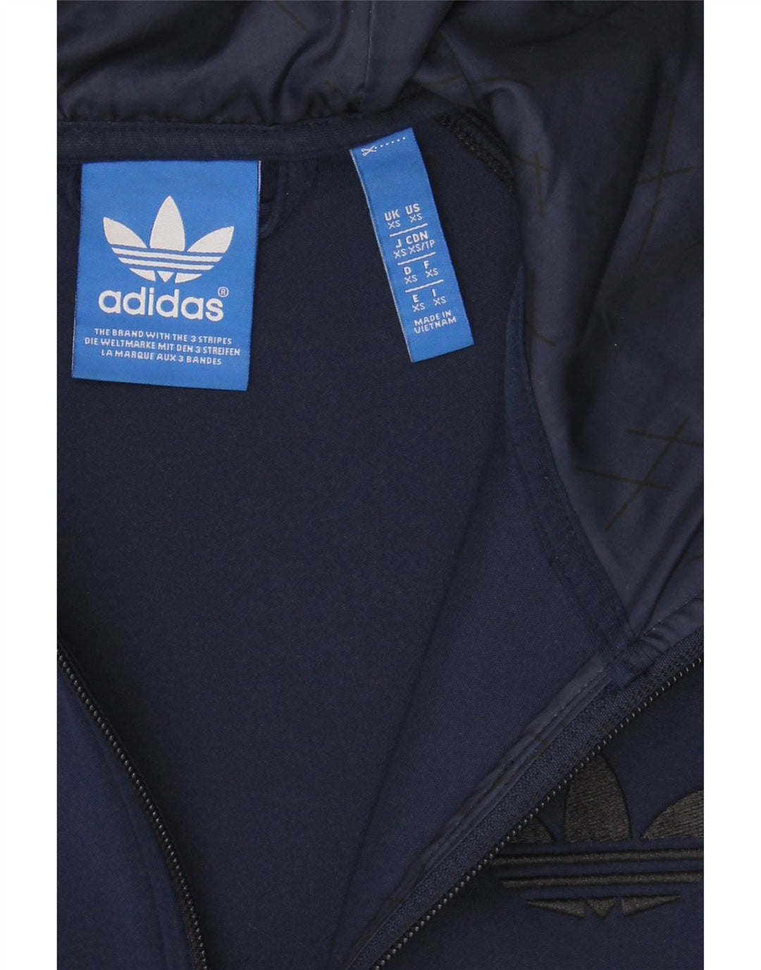ADIDAS Mens Zip Hoodie Sweater XS Navy Blue Polyester Vintage Adidas and Second-Hand Adidas from Messina Hembry 