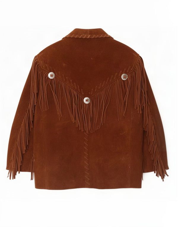 Zamszowa kurtka męska z rękawem 3/4 w stylu vintage, UK 38, średni brąz Western
