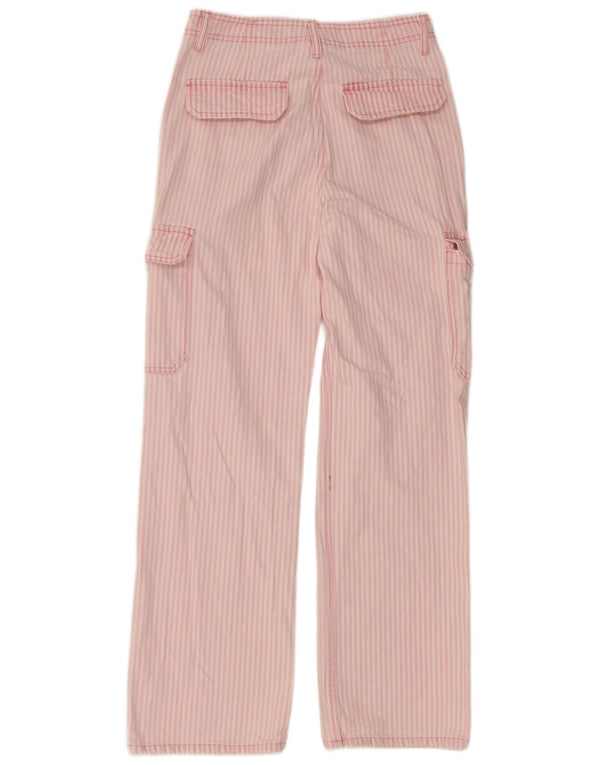 Zara Womens Cargo Loose Jeans EU 36 XS W26 L32 Pink Pinstripe Cotton