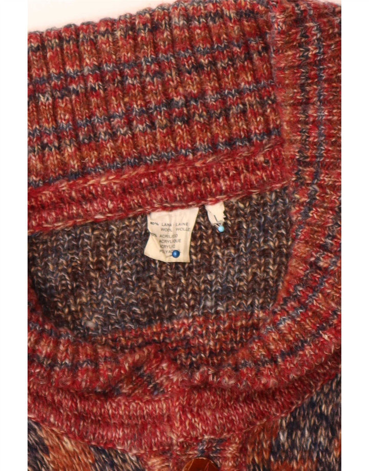 Męski sweter rozpinany w stylu vintage, duży, wielobarwny, geometryczny, wełniany