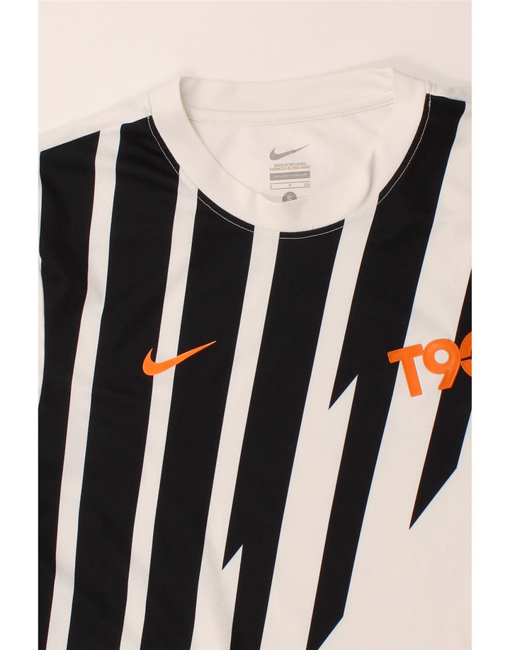 NIKE Mens Graphic T-Shirt Top Small White Striped Polyester Vintage Nike and Second-Hand Nike from Messina Hembry 