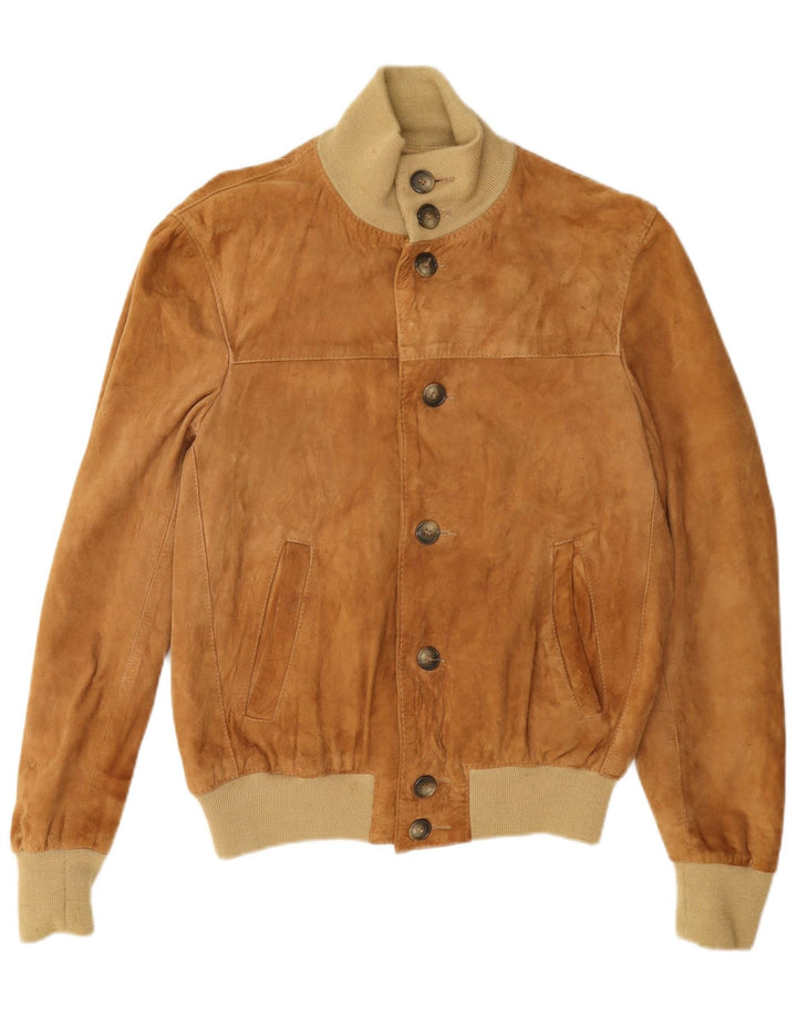 Męska zamszowa kurtka bomber w stylu vintage IT 48 Skóra w kolorze średniego beżu