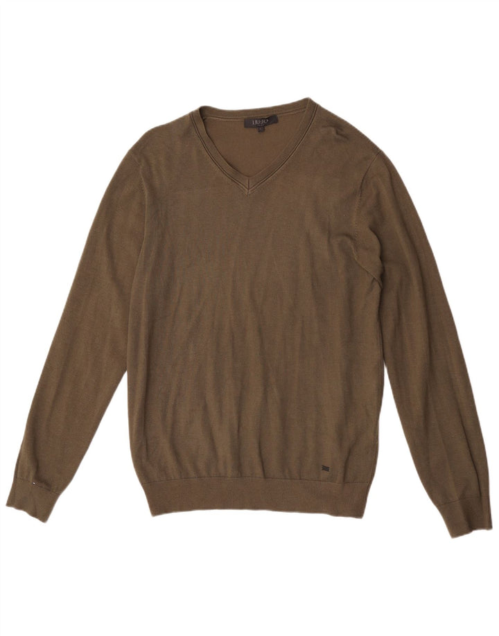 Męski sweter Liu Jo z dekoltem w kształcie litery V, duża, wiskoza khaki