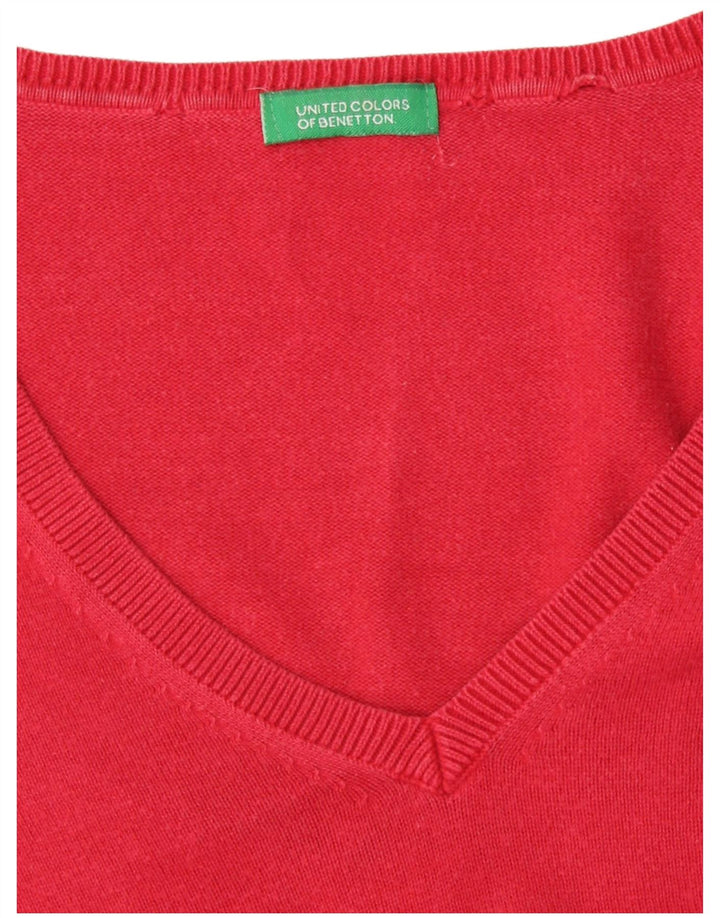 Sweter damski Benetton z dekoltem w kształcie litery V, UK 12, średni czerwony