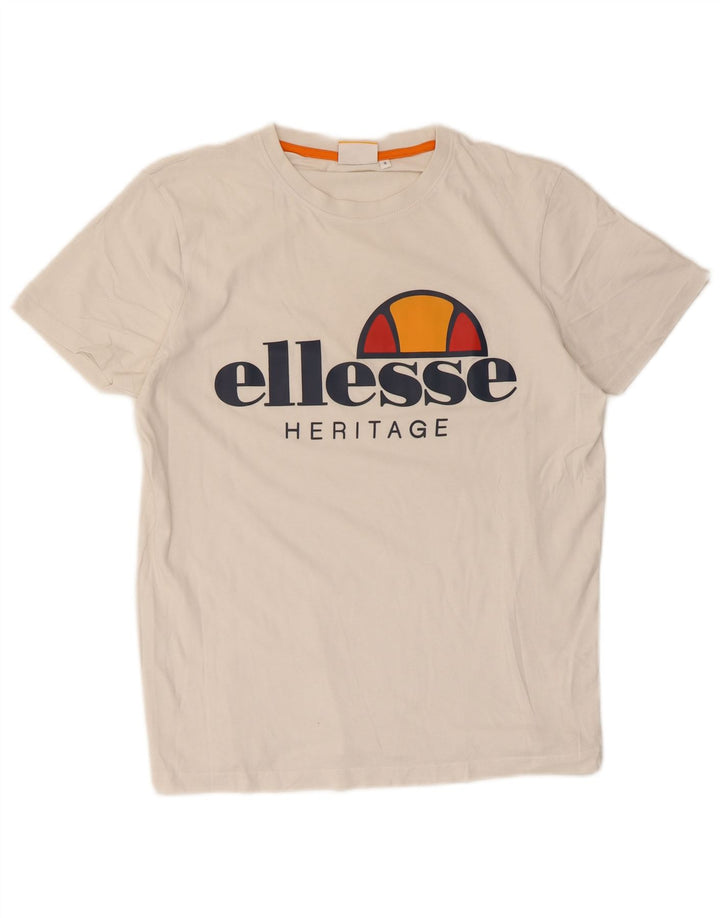 Męski T-shirt Ellesse Heritage z grafiką, mały, biały, bawełniany