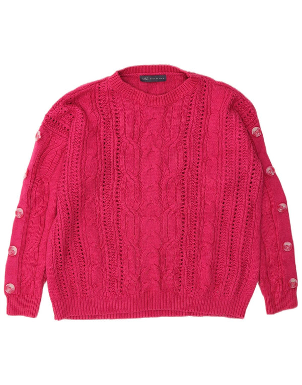 Marks & Spencer Damski sweter z dekoltem w łódkę, UK 14, duży, różowy, bawełniany