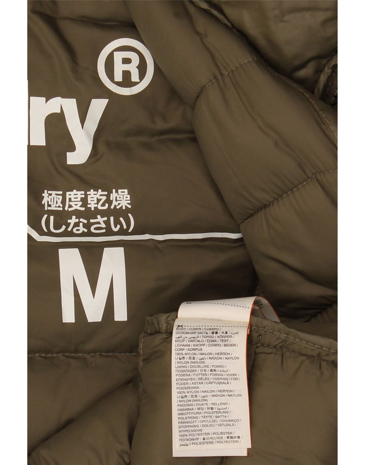 Damski ocieplany płaszcz z kapturem Superdry UK 14, średni nylon khaki