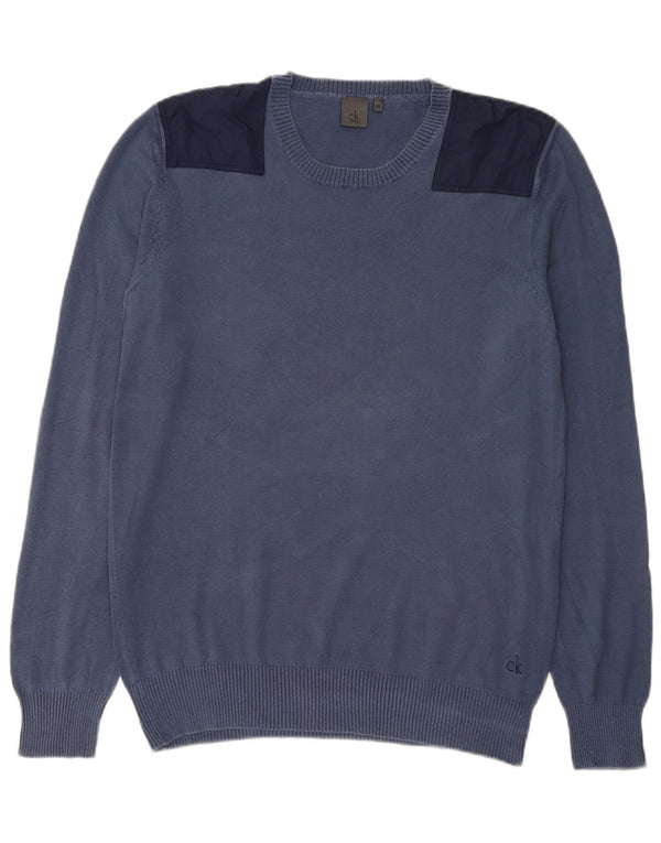 Męski sweter Calvin Klein z okrągłym dekoltem 2XL, granatowy, bawełniany w bloki kolorów