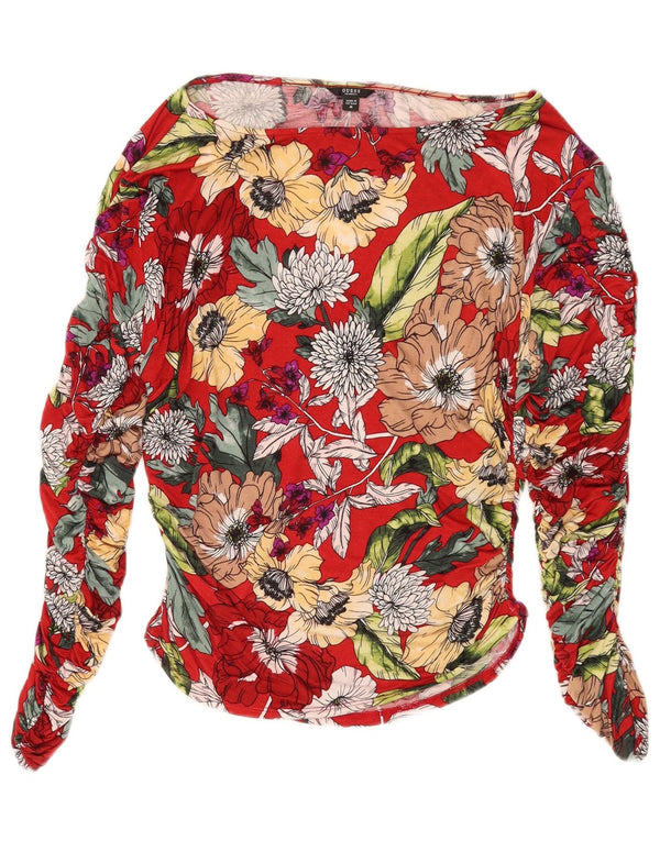 Damska bluzka oversize z długim rękawem Guess Top UK 8 Small Red Floral Rayon