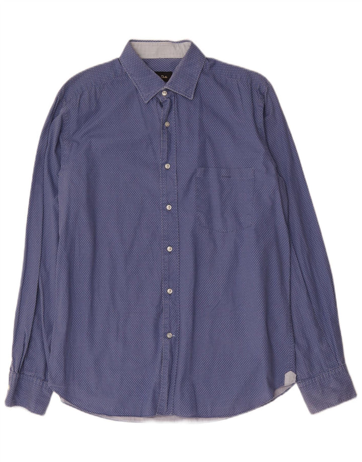 Męska koszula slim fit Massimo Dutti, duża, niebieska, bawełniana w kropki