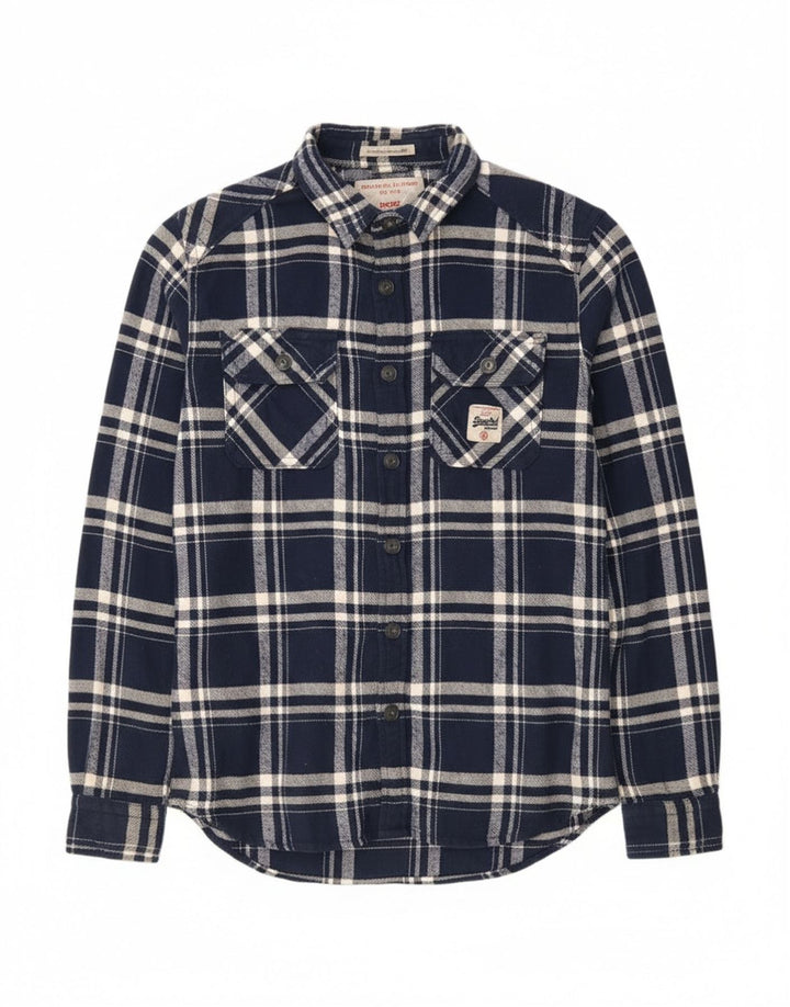 Męska koszula flanelowa Superdry, duża, granatowa, bawełniana w kratę