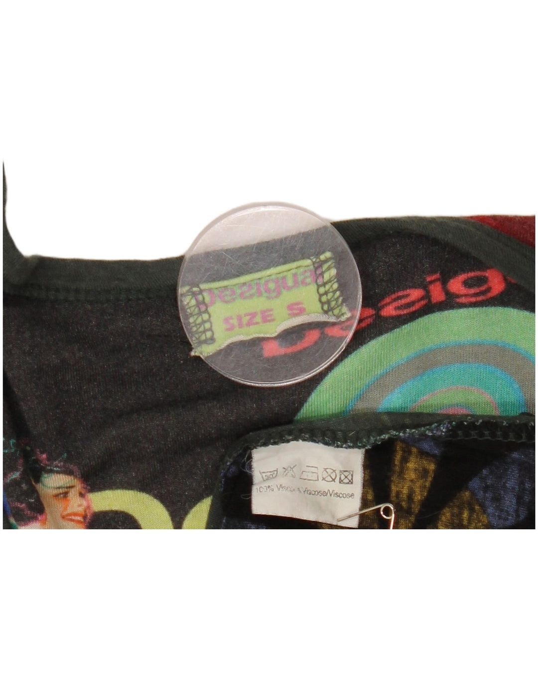 Damski graficzny top Desigual z długim rękawem UK 8 Small, wielobarwna wiskoza