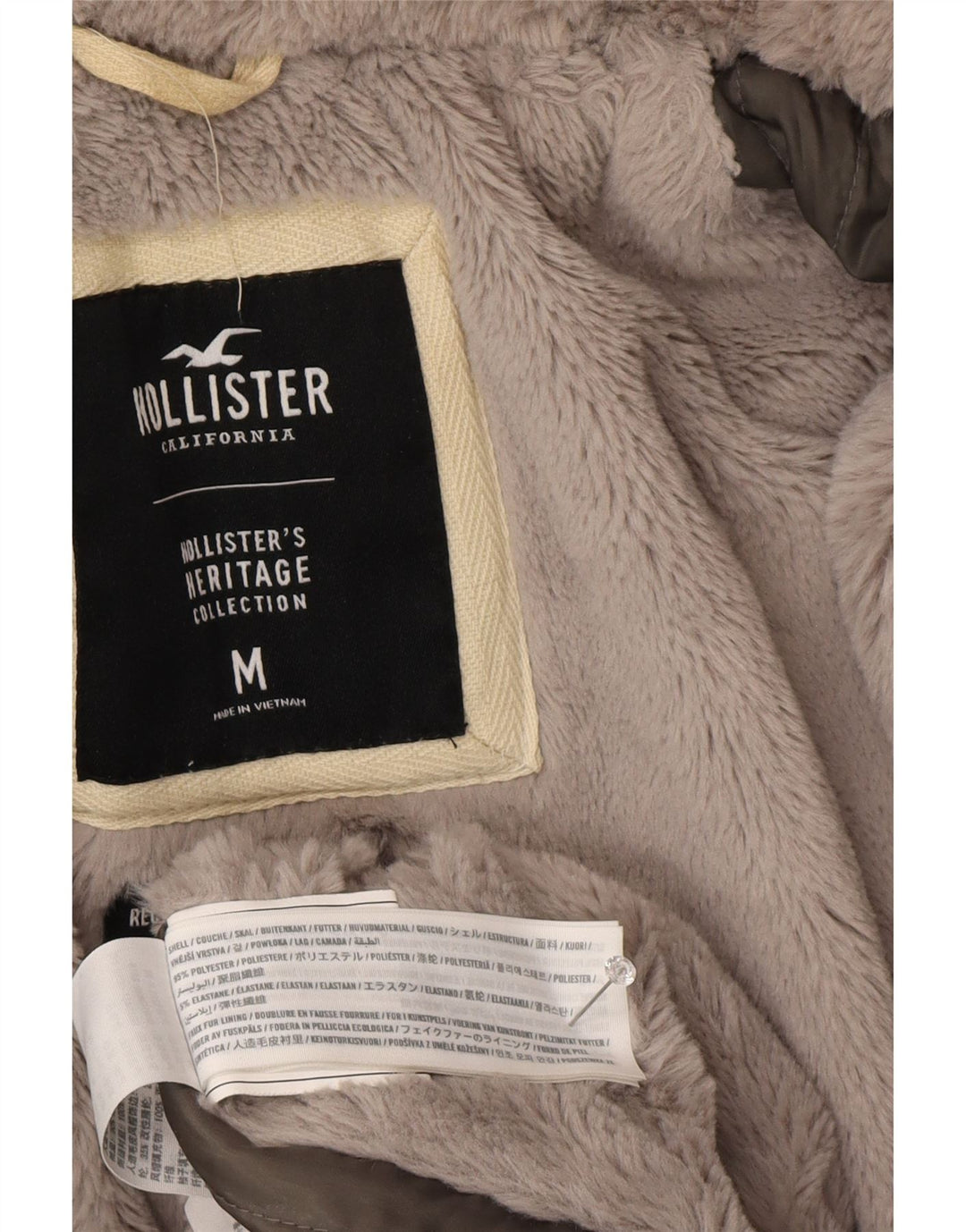 Damska kurtka Hollister Sherpa Parka z kapturem UK 14, średni szary poliester