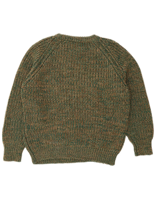 Sweter damski w stylu vintage z okrągłym dekoltem IT 42 Średni zielony wełniany nakrapiany
