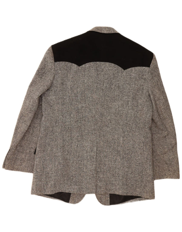 STOCKERPOINT Męska marynarka zapinana na 2 guziki UK 44 2XL Szara wełna z blokami kolorów