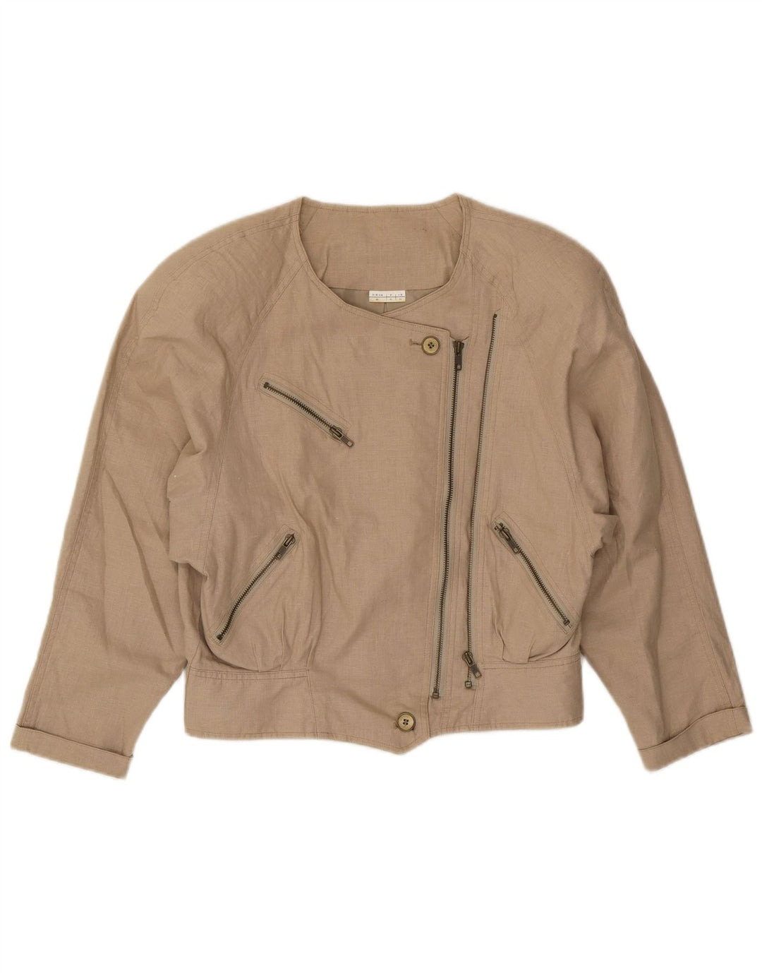 Damska kurtka Bomber Vintage IT 44 Średni Beżowy Lniany Biker