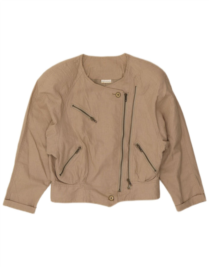 Damska kurtka Bomber Vintage IT 44 Średni Beżowy Lniany Biker