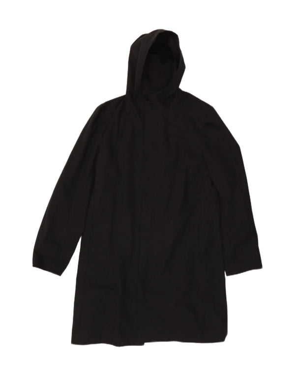 VINTAGE Mens Hooded Overcoat UK 40 Large Black Acetate