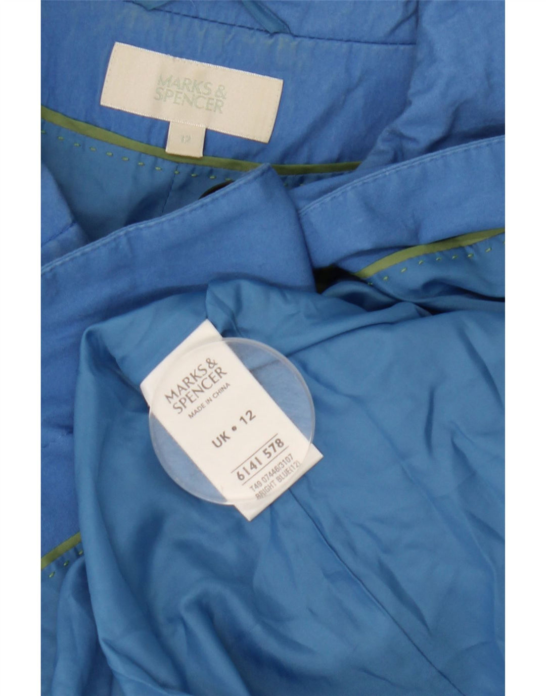 Marks & Spencer Damski płaszcz z rękawem 3/4, UK 12, średni niebieski, bawełniany