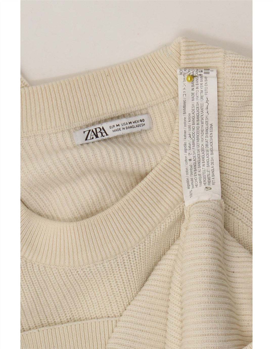 Męski sweter Zara z okrągłym dekoltem, średnio beżowy, bawełniany