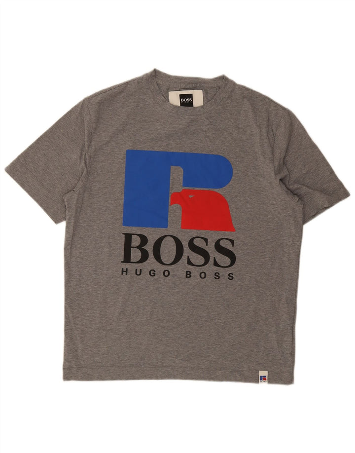 Męska koszulka z grafiką HUGO BOSS, średnia szara bawełna