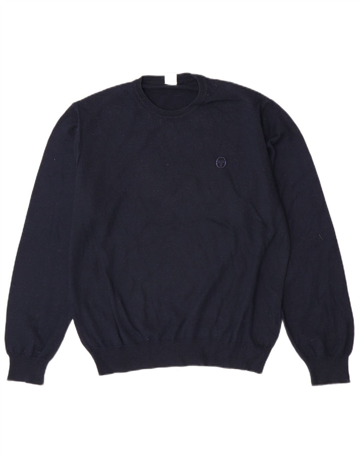 Męski sweter z okrągłym dekoltem Sergio Tacchini, średni granatowy, dziewicza wełna
