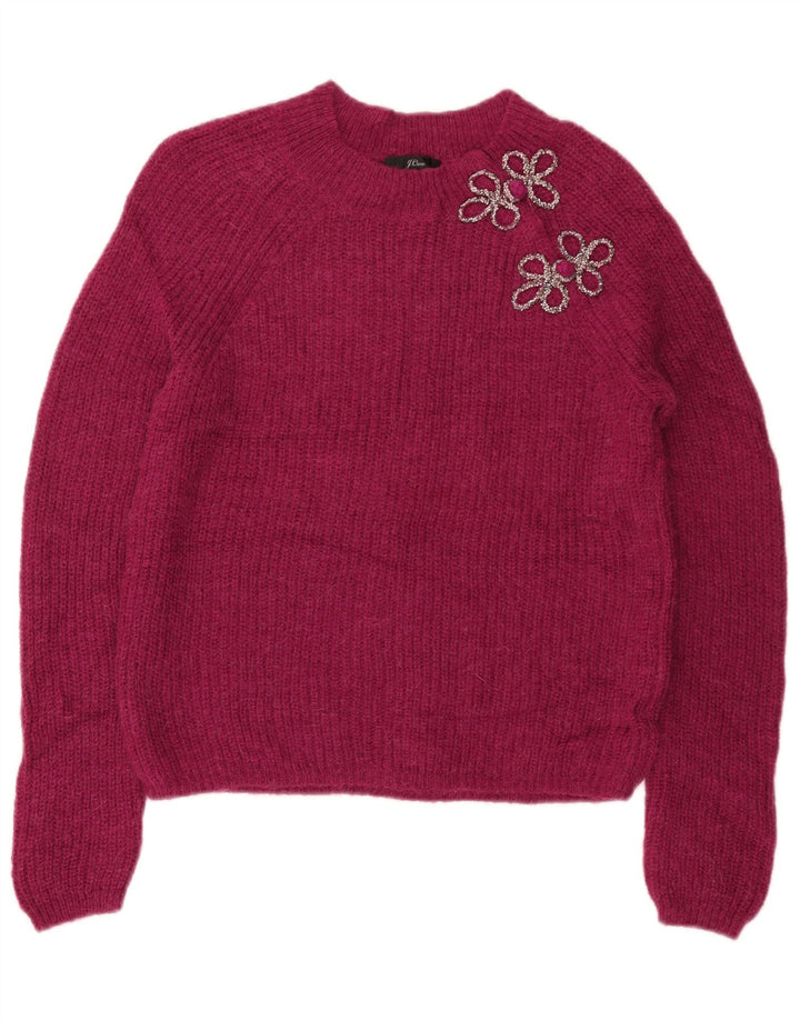 J. CREW Damski sweter z dekoltem w łódkę UK 10 Mały różowy poliamid