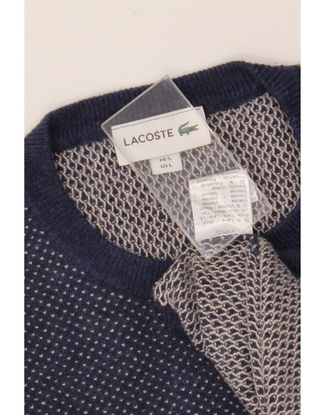 Męski sweter Lacoste z okrągłym dekoltem, rozmiar 5, duży, granatowy, wełniany