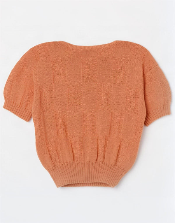 Vintage Womens Short Sleeve Crew Neck Jumper Sweater UK 16 Large Orange