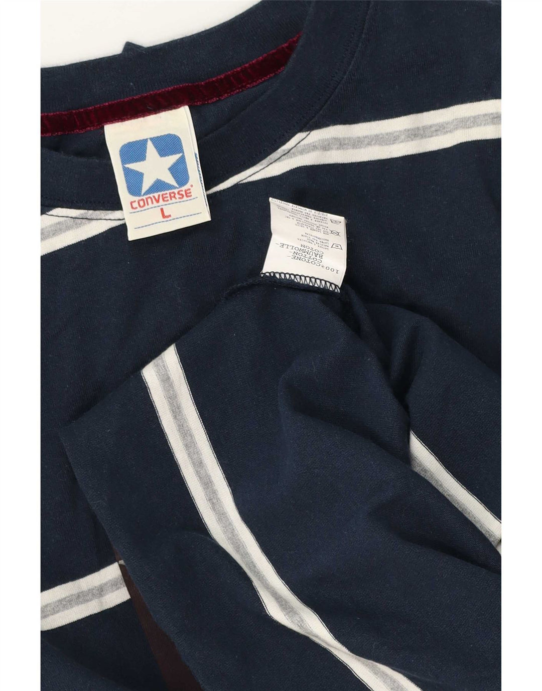 Converse Męski graficzny top z długim rękawem, duży, granatowy, bawełniany w paski