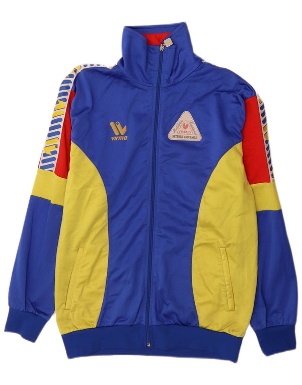 Vintage męska graficzna bluza dresowa, duża niebieska, sportowa z blokami kolorów