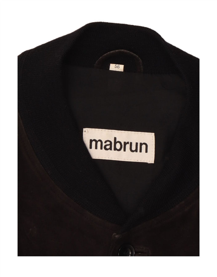 MABRUN Mens Suede Bomber Jacket IT 56 3XL Black Leather