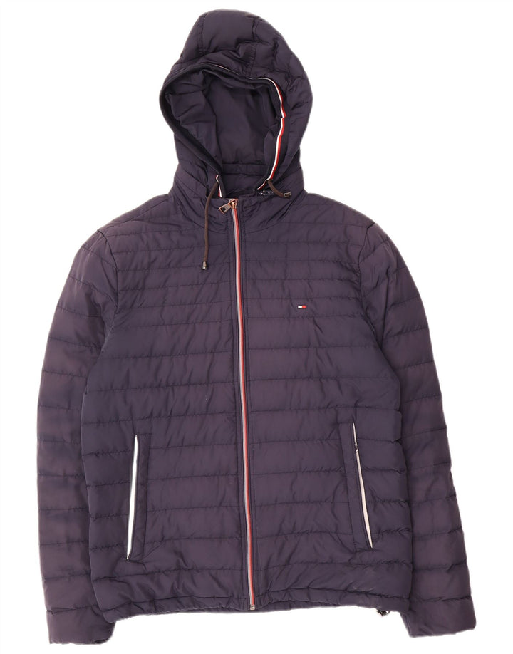 Męska ocieplana kurtka z kapturem Tommy Hilfiger UK 36, mała, granatowa, poliester