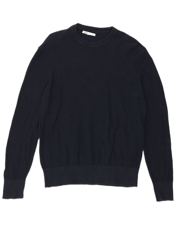 Męski sweter z okrągłym dekoltem Zara, mały, granatowy