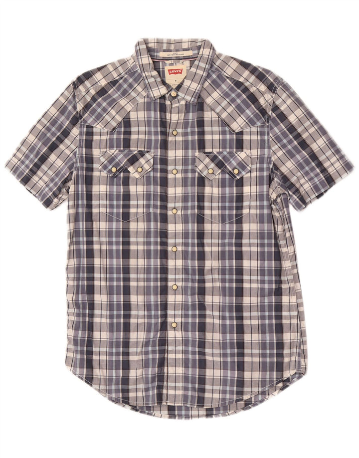 Męska koszula slim fit z krótkim rękawem Levi's, bawełniana w średnią niebieską kratkę